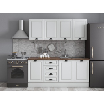 Bucatarie maya 180 cm, alb titan uni structo, blat stejar endgrain cognac 28 mm, fronturi mdf - Img 3