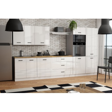 Bucatarie Montis 350 cm, corp cuptor inalt, culoare alb lucios, blat sonoma - Img 1