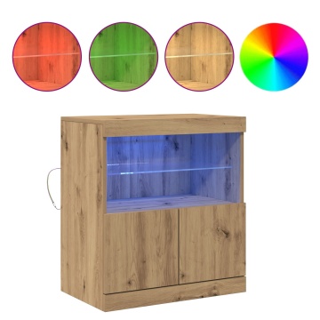Bufet cu lumini LED Stejar Artisan 60x37x67 cm - Img 4