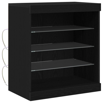 Bufet cu lumini LED Stejar negru 60,5x37x67 cm - Img 2