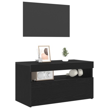 Bufet TV cu lumini LED, stejar negru, 75x35x40 cm, lemn prelucrat - Img 3