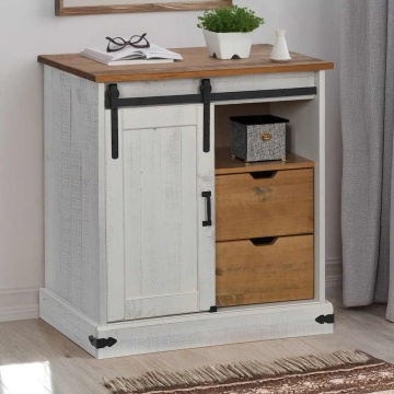 Bufetă HALDEN cu uşă glisantă alb 80x40x80 cm lemn masiv - Img 1