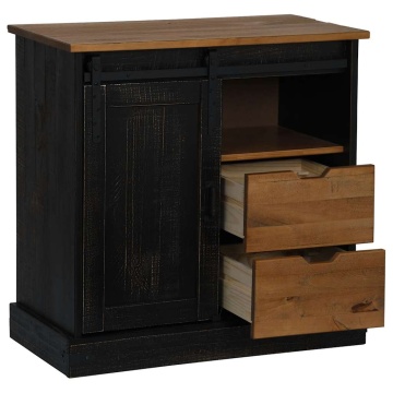Bufetă HALDEN cu uşă glisantă neagră 80x40x80 cm lemn masiv - Img 4