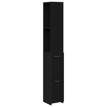 Cabinet de baie Negru cu aspect de stejar 25x25x170 cm din lemn compus - Img 2