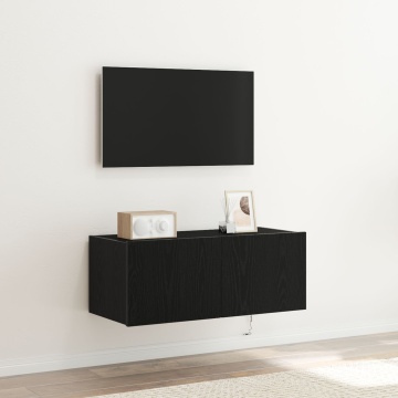 Cabinet TV cu Luminile LED Stejar Negru 80x35x31 cm - Img 1