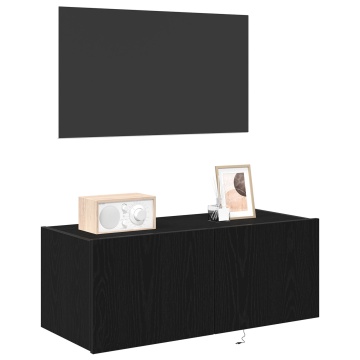 Cabinet TV cu Luminile LED Stejar Negru 80x35x31 cm - Img 3