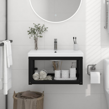 Cadru chiuvetă de baie pentru perete, negru, 59x38x31 cm, fier - Img 1