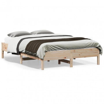 Cadru de pat, 135x190 cm, lemn masiv de pin - Img 1