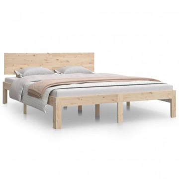 Cadru de pat, 140x190 cm, lemn masiv de pin - Img 2