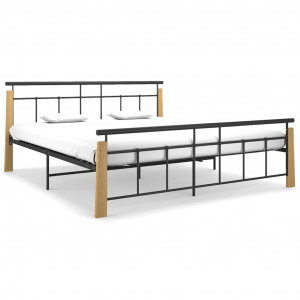Cadru de pat, 180x200 cm, metal și lemn masiv stejar - Img 1