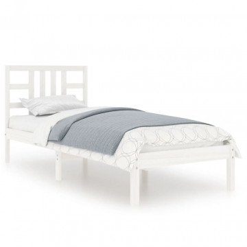 Cadru de pat, alb, 100x200 cm, lemn masiv - Img 2