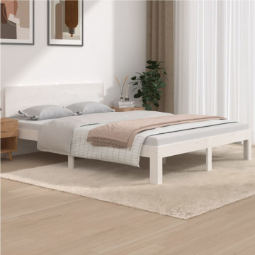 Cadru de pat, alb, 140x190 cm, lemn masiv de pin - Img 1