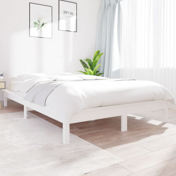 Cadru de pat, alb, 140x190 cm, lemn masiv de pin - Img 1