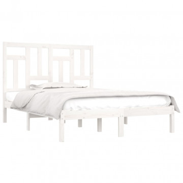Cadru de pat, alb, 140x200 cm, lemn masiv de pin - Img 3