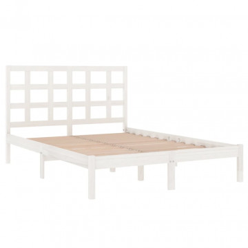 Cadru de pat, alb, 140x200 cm, lemn masiv - Img 4