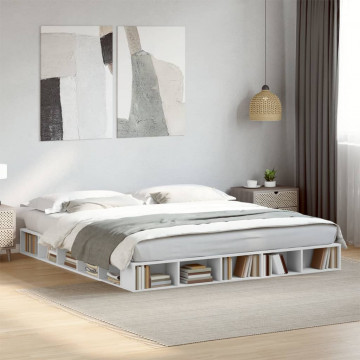 Cadru de pat alb 180x200 cm din lemn prelucrat - Img 3