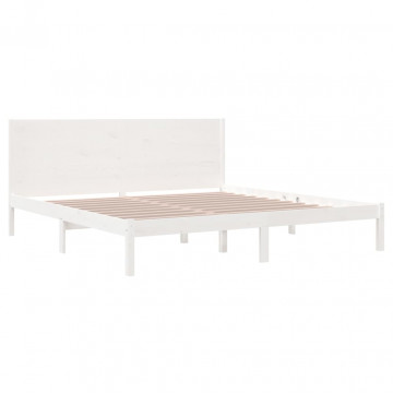 Cadru de pat, alb, 200x200 cm, lemn masiv de pin - Img 4