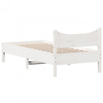 Cadru de pat, alb, 75x190 cm, lemn masiv de pin - Img 5