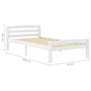 Cadru de pat, alb, 90x200 cm, lemn de pin masiv - Img 5
