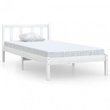 Cadru de pat, alb, 90x200 cm, lemn masiv de pin - Img 2
