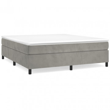Cadru de pat box spring, gri deschis, 200x200 cm, catifea - Img 2