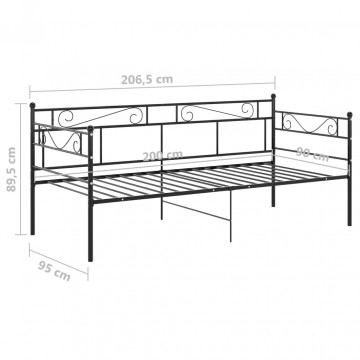 Cadru de pat canapea, negru, 90x200 cm, metal - Img 6