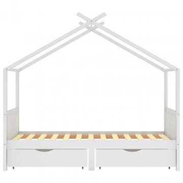 Cadru de pat copii, cu sertare, alb, 90x200 cm, lemn masiv pin - Img 3