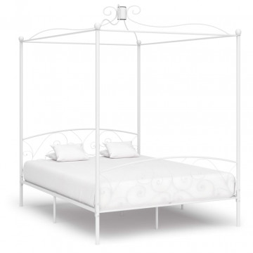 Cadru de pat cu baldachin, alb, 160 x 200 cm, metal - Img 1