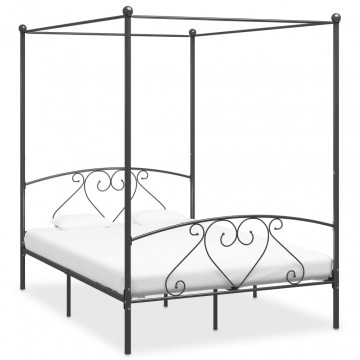 Cadru de pat cu baldachin, gri, 140 x 200 cm, metal - Img 1