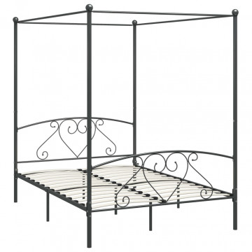 Cadru de pat cu baldachin, gri, 140 x 200 cm, metal - Img 2