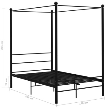 Cadru de pat cu baldachin, negru, 140x200 cm, metal - Img 5
