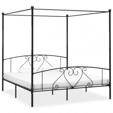 Cadru de pat cu baldachin, negru, 180 x 200 cm, metal - Img 1