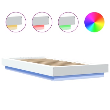 Cadru de pat cu LED, alb, 75x190 cm, lemn prelucrat - Img 7