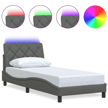 Cadru de pat cu LED fără saltea țesătură gri închis 90x200 cm - Img 2
