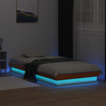 Cadru de pat cu LED, maro ceruit, 100x200 cm, lemn masiv de pin - Img 8