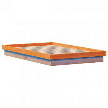 Cadru de pat cu LED, maro ceruit, 120x190 cm, lemn masiv de pin - Img 5