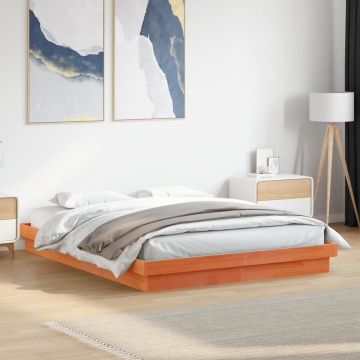 Cadru de pat cu LED, maro ceruit, 150x200 cm, lemn masiv de pin - Img 4