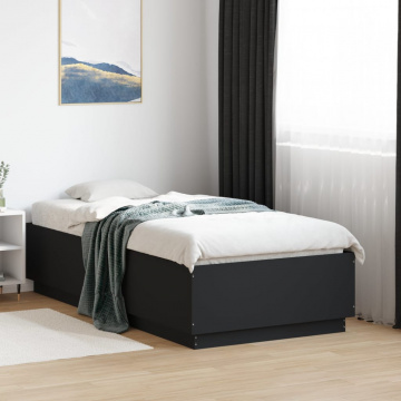 Cadru de pat cu LED, negru, 75x190 cm, lemn prelucrat - Img 8