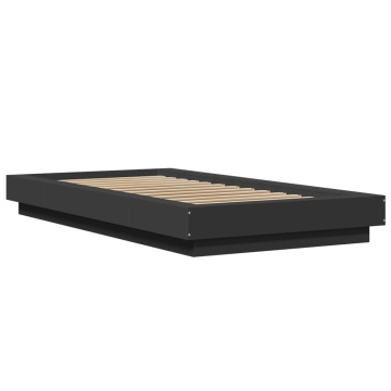 Cadru de pat cu LED, negru, 75x190 cm, lemn prelucrat - Img 2