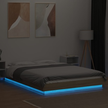 Cadru de pat cu LED stejar sonoma 120x190 cm lemn prelucrat - Img 3
