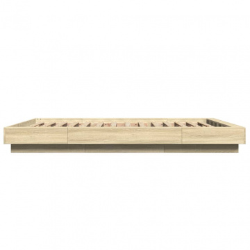 Cadru de pat cu LED stejar sonoma 140x200 cm lemn prelucrat - Img 5