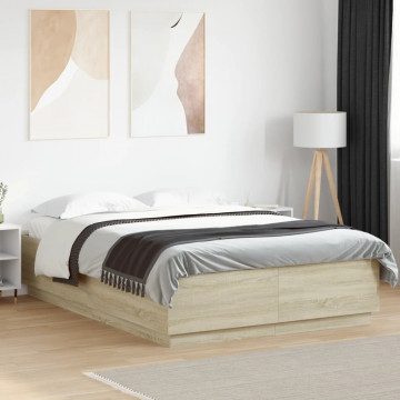 Cadru de pat cu LED stejar sonoma 160x200 cm lemn prelucrat - Img 8