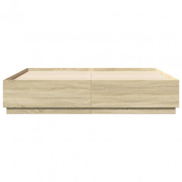 Cadru de pat cu LED stejar sonoma 180x200 cm lemn prelucrat - Img 5