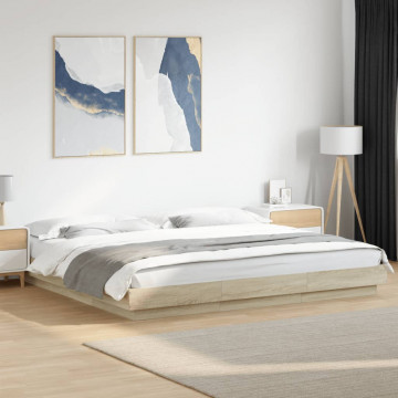 Cadru de pat cu LED stejar sonoma 180x200 cm lemn prelucrat - Img 4