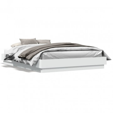 Cadru de pat cu lumini LED, alb, 160x200 cm - Img 1