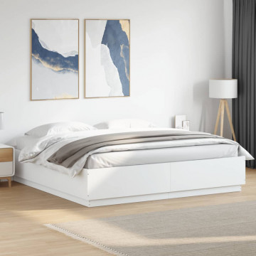 Cadru de pat cu lumini LED, alb, 200x200 cm, lemn prelucrat - Img 7