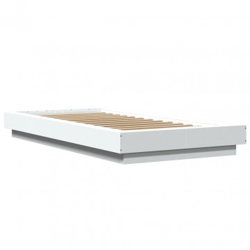 Cadru de pat cu lumini LED, alb, 90x190 cm, lemn prelucrat - Img 2
