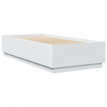 Cadru de pat cu lumini LED, alb, 90x200 cm, lemn prelucrat - Img 6