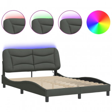 Cadru de pat cu lumini LED, gri închis, 120x200 cm, textil - Img 2