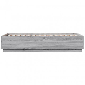 Cadru de pat cu lumini LED gri sonoma 90x200 cm, lemn prelucrat - Img 6